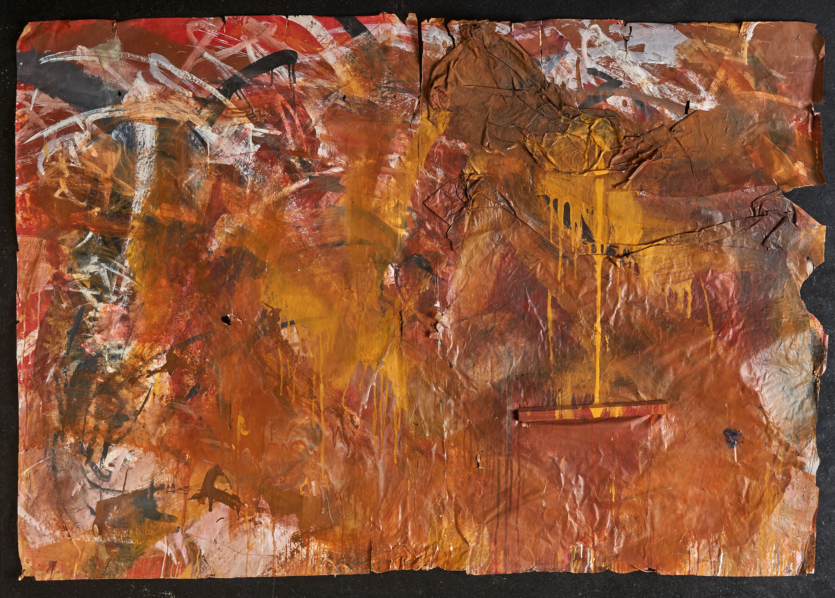 1989-1, Malerei, Öl, Acryl, Collage auf Kraftpapier