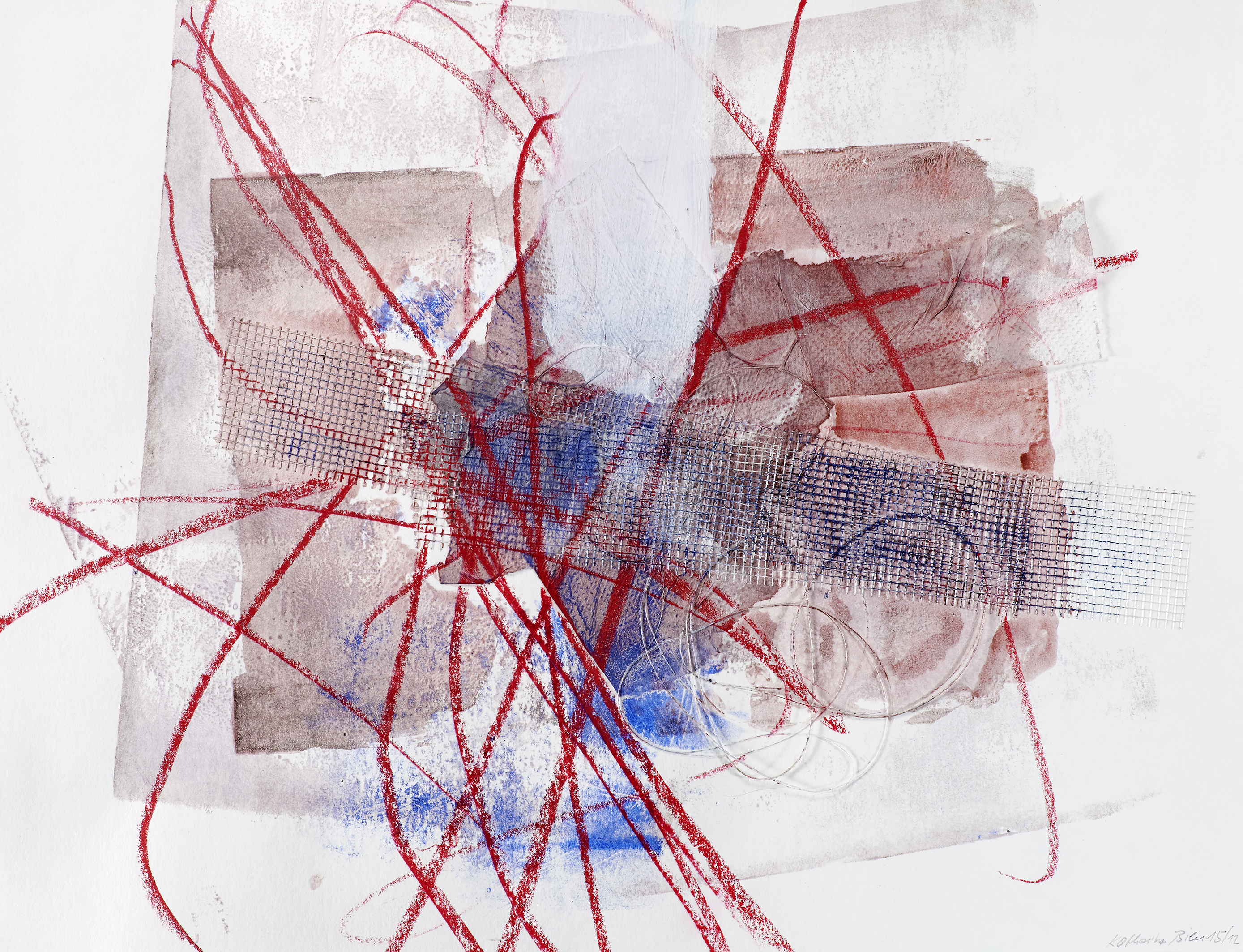 2015, Erregungsuebertragung, Acryl, Kreide, Collage auf Papier